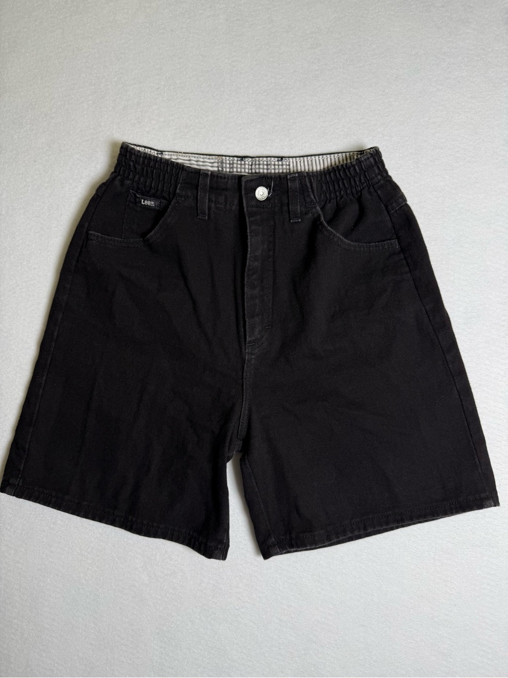 Vintage Lee Black High Waisted Denim Shorts, Elastic Waist, Women’s Size 8 (M)